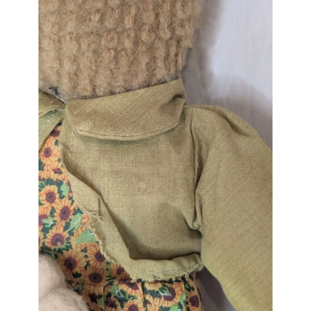 Vintage Long Eared‎ Bunny In Sunflower Dress With Two Bunnies Easter Home Decor